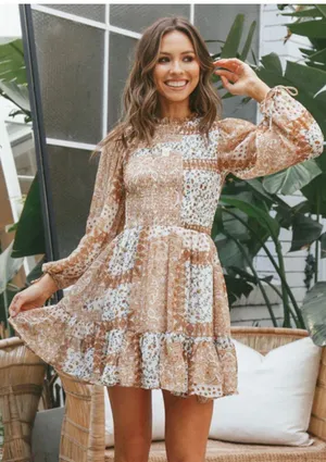 Fortunate One Brown Multicolor Dress thumbnail 1