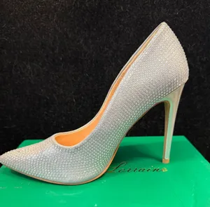 Lauren Lorraine Dori Silver Rhinestone Pointed Toe Stiletto Pumps Size 9 thumbnail 1