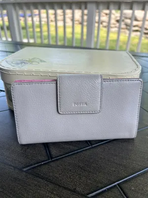 Fossil heather grey leather slim ladies wallet minimalist pink interior retro thumbnail 2