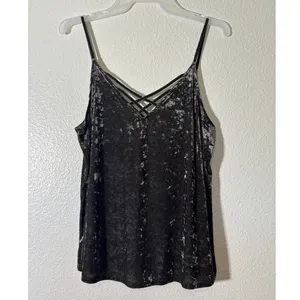 American Eagle Women's Crushed Velvet Cami Women's Size L Strappy Neck Black thumbnail 3