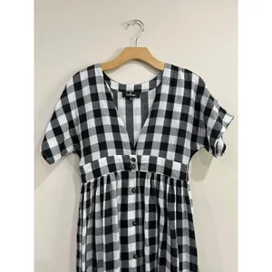 Lulus Checks Out Black‎ White Gingham Button Front Midi Dress Small thumbnail 6