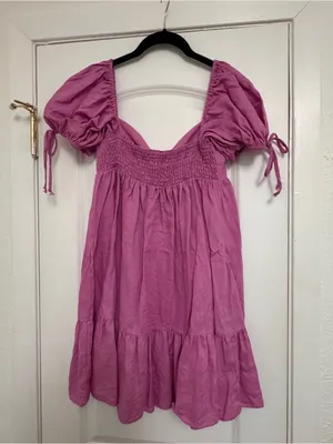 Olivaceous Pink Puff Sleeve Babydoll Linen Dress thumbnail 3