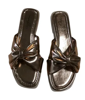 Naked Feet Bronze Gold Bow Slide Sandals thumbnail 1
