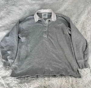 Aerie Gray Polo Sweatshirt XS White Collared Pullover Preppy thumbnail 1