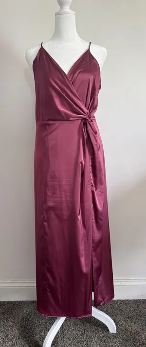 ASTR The Label Twist Front Satin Midi Dress, Large, Mauve thumbnail 1
