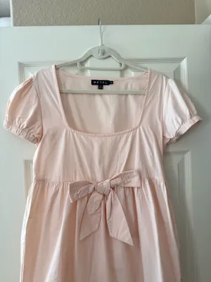 Motel Light Pink Poplin Bow Babydoll Mini Dress thumbnail 4