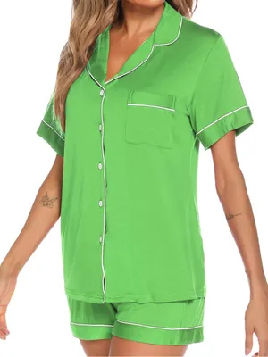 Aamikast Button Up Pajama Set for Women Shorts Short Sleeve Knit Sleepwear thumbnail 4
