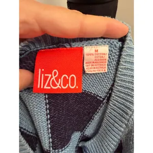 Vintage Liz & Co Checkerboard Knit Cardigan Sweater Blue Y2K Button Up Retro thumbnail 5
