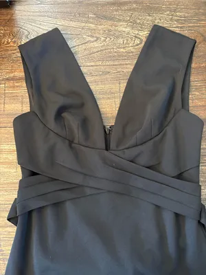 BHLDN Danica Dress Women 6 Black Excellent V-Neck Back Sash Tie Sheath Dress thumbnail 6