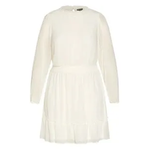 City Chic Dobby Long Sleeve Tiered Mini‎ Dress Womens 18 Ivory Cottage Romantic thumbnail 2