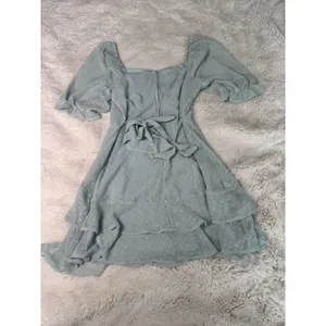Blue Rain Francesca’s Swiss Dot Ruffle Mini Dress M Light Blue Puff Sleeve thumbnail 2