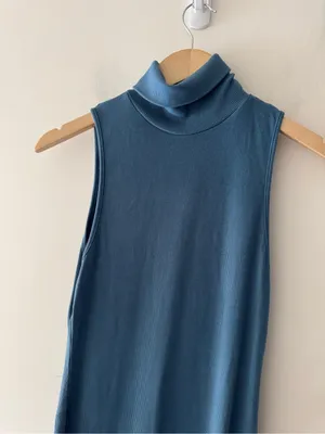 Zara‎ Blue Ribbed Fitted Turtleneck Midi Dress thumbnail 3
