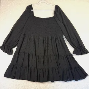 NWT Arula Dress Womens Size XXL Black Dot Smocked Puff Sleeve‎ Tiered Whimsygoth thumbnail 2