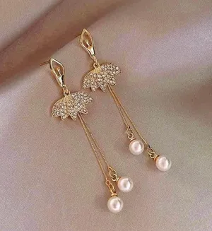 Ballerina Girl Rhinestone White Pearl Dangle Drop Earrings for Women thumbnail 1