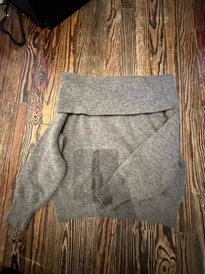 H&M Off the Shoulder Fold-Over Neck Gray/brown Knit Sweater thumbnail 2