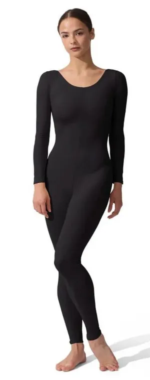 Capezio Jumpsuit Womens Large Black Footless Long Sleeve Dance Unitard Stretch thumbnail 1