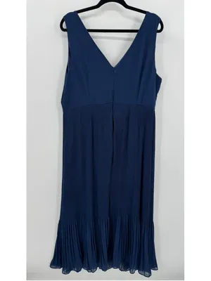 Navy Blue Plisse Pleated Sleeveless Dress Maxi Ankle Length Liza Luxe Size 2X thumbnail 2