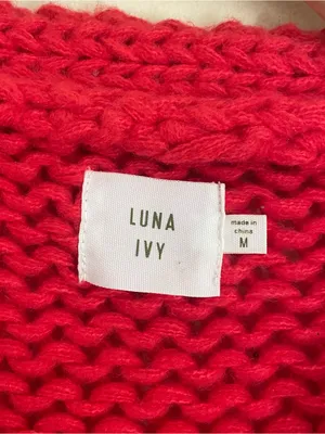 Luna Ivy Chunky Knit Flower Appliqué Cardigan Sweater Red Pink M Cottagecore thumbnail 11