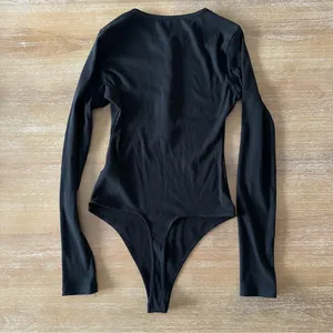 American Eagle Black Ribbed Henley Bodysuit thumbnail 2