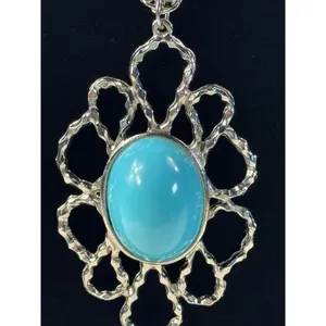 Silver vtg Tone Turquoise Oval Pendant‎ Statement Necklace Women Fashion Jewelry thumbnail 3