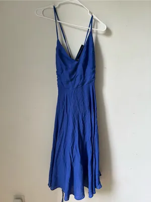 Lulus Troulos Royal Blue Lace Up Midi Dress Size M NWT Open Back Rayon thumbnail 3