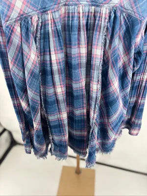 Free People Seeking Starlight Plaid Shirt Blouse Size M Boho Pink Blue Casual thumbnail 8