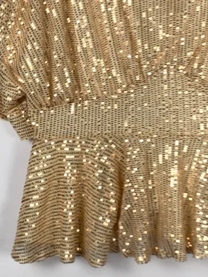 Grace Karin Womens Top 1XL Gold Sequin V Neck Batwing Peplum Party Blouse thumbnail 6