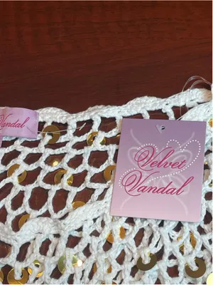 Fringe Sequin Crochet Fishnet Poncho by Velvet Vandal Natural White Sz L Boho thumbnail 10