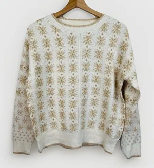 Workshop Republic Clothing Womens Sweater Size S Fair Isle Cream Gold Cozy thumbnail 1