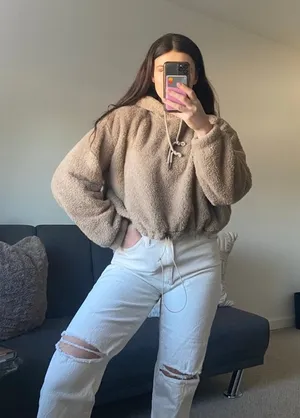 Crop cozy fleece hoodie thumbnail 1