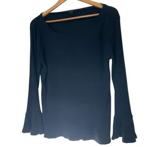 J. CREW Black Trumpet Bell Cuff Boat Neck Ribbed Knit Shirt Top - Size Large thumbnail 4