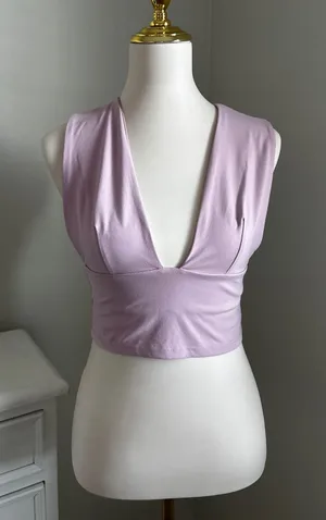 Express‎ Womens Deep V Neck Sleeveless Crop Top Mauve Lilac Purple Small thumbnail 1