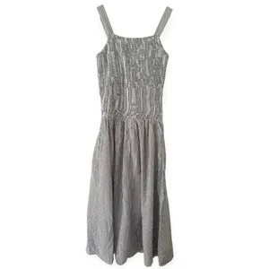 NWT OGL Striped Poplin Square Neck Smocked Midi Bra Dress Sz Medium Gray Stripe thumbnail 5
