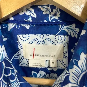 Anthropologie printed‎ v-neck buttonfront shirtdress blue white size XS NEW thumbnail 5