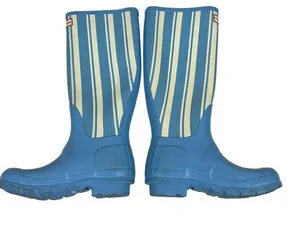 Hunter Womens Blue & Cream Striped Tall Rain Boots Size 5 thumbnail 1