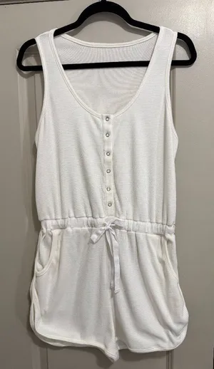 Womens Summer Crew Neck Sleeveless Jumpsuit Adjustable Waist Short Romper White thumbnail 1