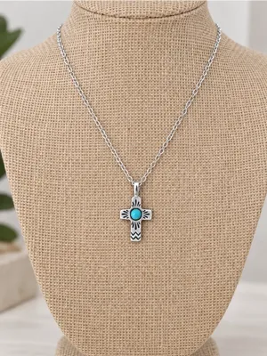 Southwestern Turquoise Cross Sterling Silver Sand Cast New Sterling Plate Chain thumbnail 3