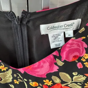 100% Silk Floral‎ Midi Dress Pink Red Black Size 14 Derby Rose Cottage Romantic thumbnail 3
