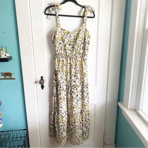 Social Standard by Sanctuary Tiered Yellow Floral Long Dress Smocked Back XL thumbnail 8