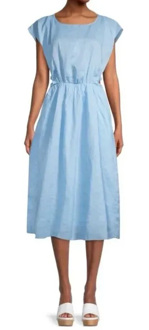 NWT Rebecca Taylor Sleeveless Ramie Cut Out Dress With Pockets Azul Blue Size L thumbnail 1