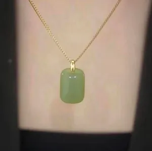 Brand New Green jade pendant necklace with gold chain thumbnail 3