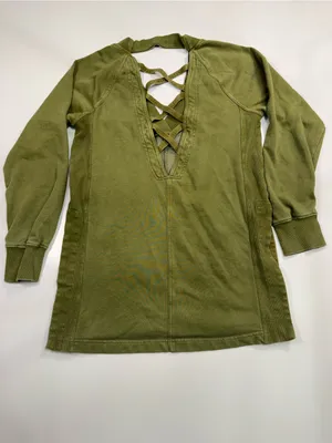 Anthropologie Olive Green V-Neck Long Sleeve Coverup with Front Pockets thumbnail 7
