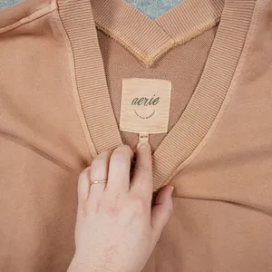 Aerie V-Neck Oversized Cropped Sweatshirt Peach‎ Terracotta Cotton Blend XS thumbnail 3