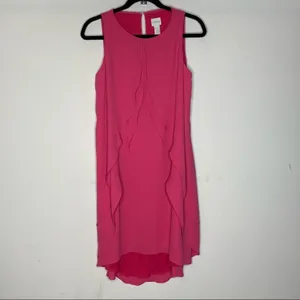 Chico's Ruffle Detail Dress Pink Passion Hi Lo Solid Keyhole NWT Size Small thumbnail 2