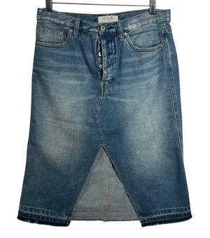 We The Free Free People Denim Midi Skirt Blue Button Fly Front Slit Size‎ 28 thumbnail 1
