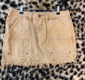 Free People Tan Frayed-Hem Utility Skort thumbnail 1