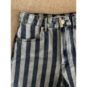 Zara High Waisted Light Dark Blue Striped Denim Shorts Size 4 thumbnail 3