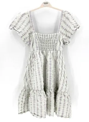 Ganni stripe seersucker green purple babydoll dress sz 38/6 above knee nautical thumbnail 1