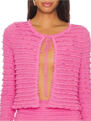 LoveShackFancy Celosia Tiered Ruffle Cardigan in Lovestruck Pink Size Small thumbnail 1