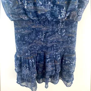 AQUA Smocked Mock Neck Mini Dress M Blue Smocked Tiered Ruffle Fairy Whimsigoth thumbnail 8